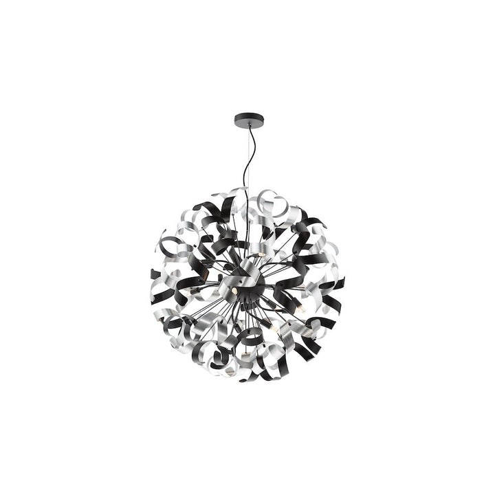 Dar SWA1222-01 Swash 12 Light Pendant Black With Black & Aluminium Ribbons