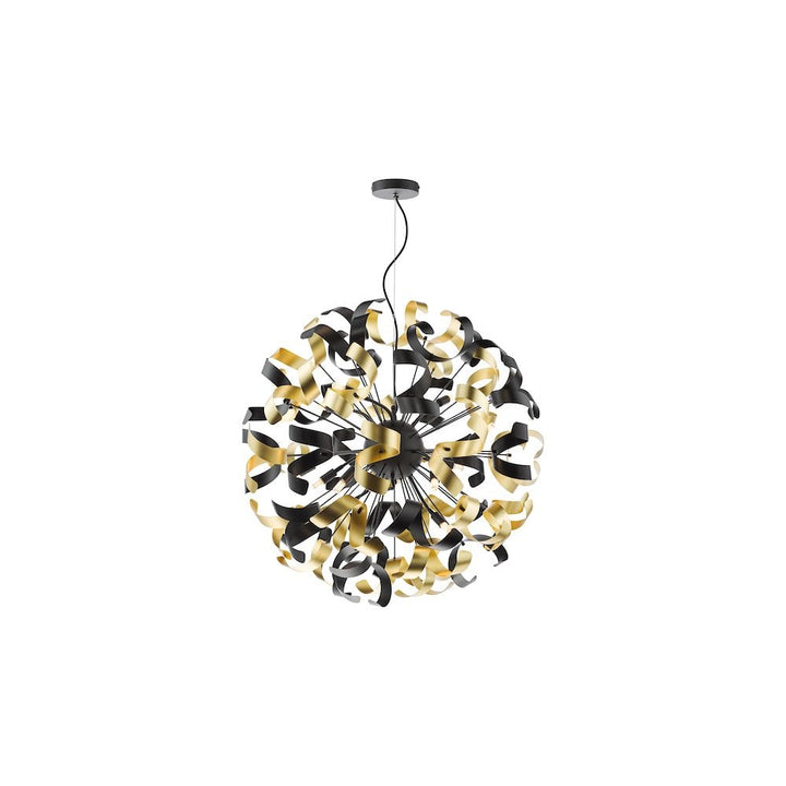 Dar SWA1222-02 Swash 12 Light Pendant Black With Black & Gold Ribbons