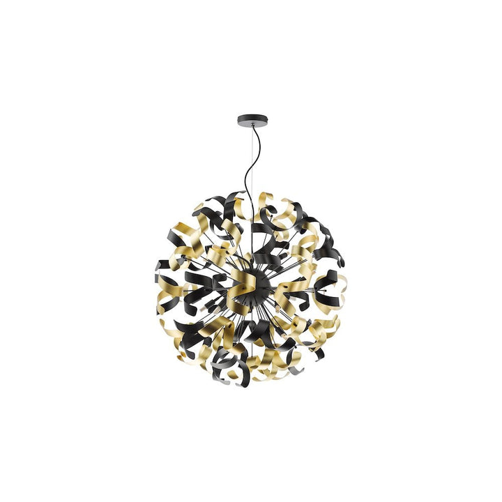 Dar SWA1222-02 Swash 12 Light Pendant Black With Black & Gold Ribbons