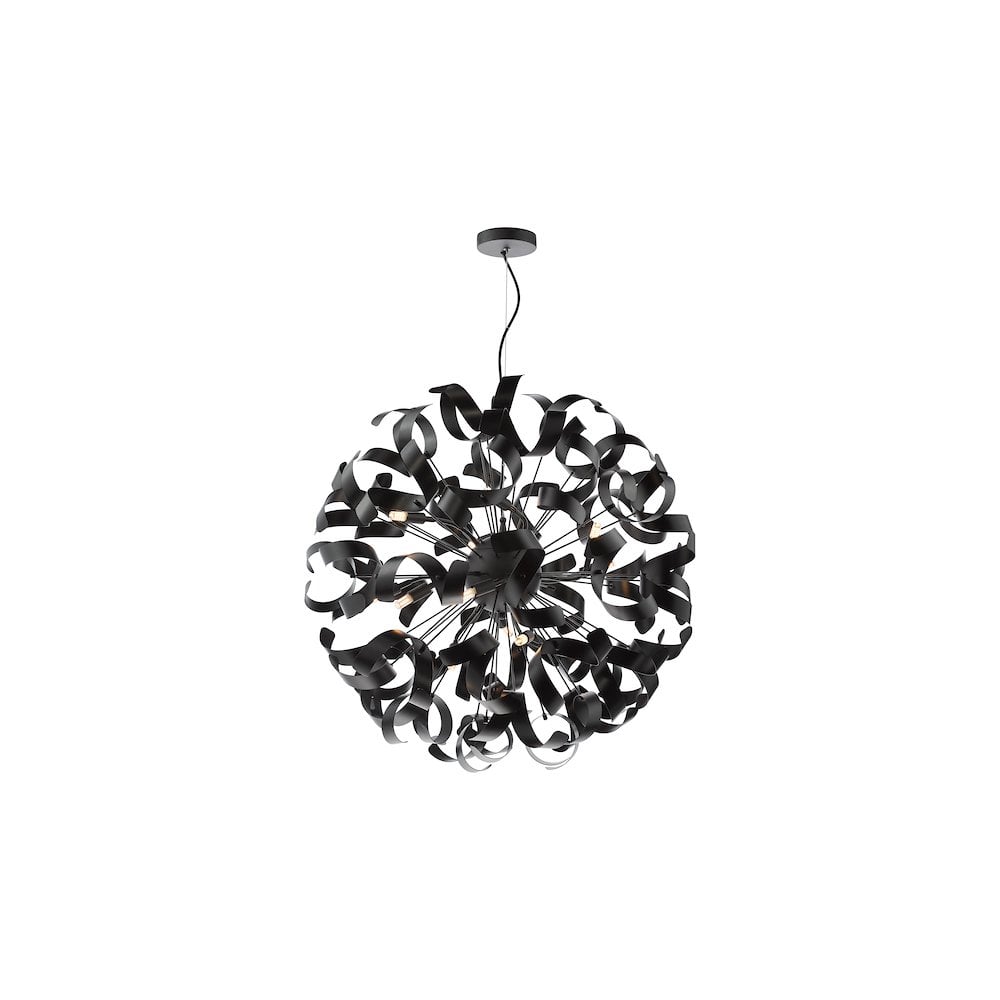 Dar SWA1222-03 Swash 12 Light Pendant Black With Black Ribbons