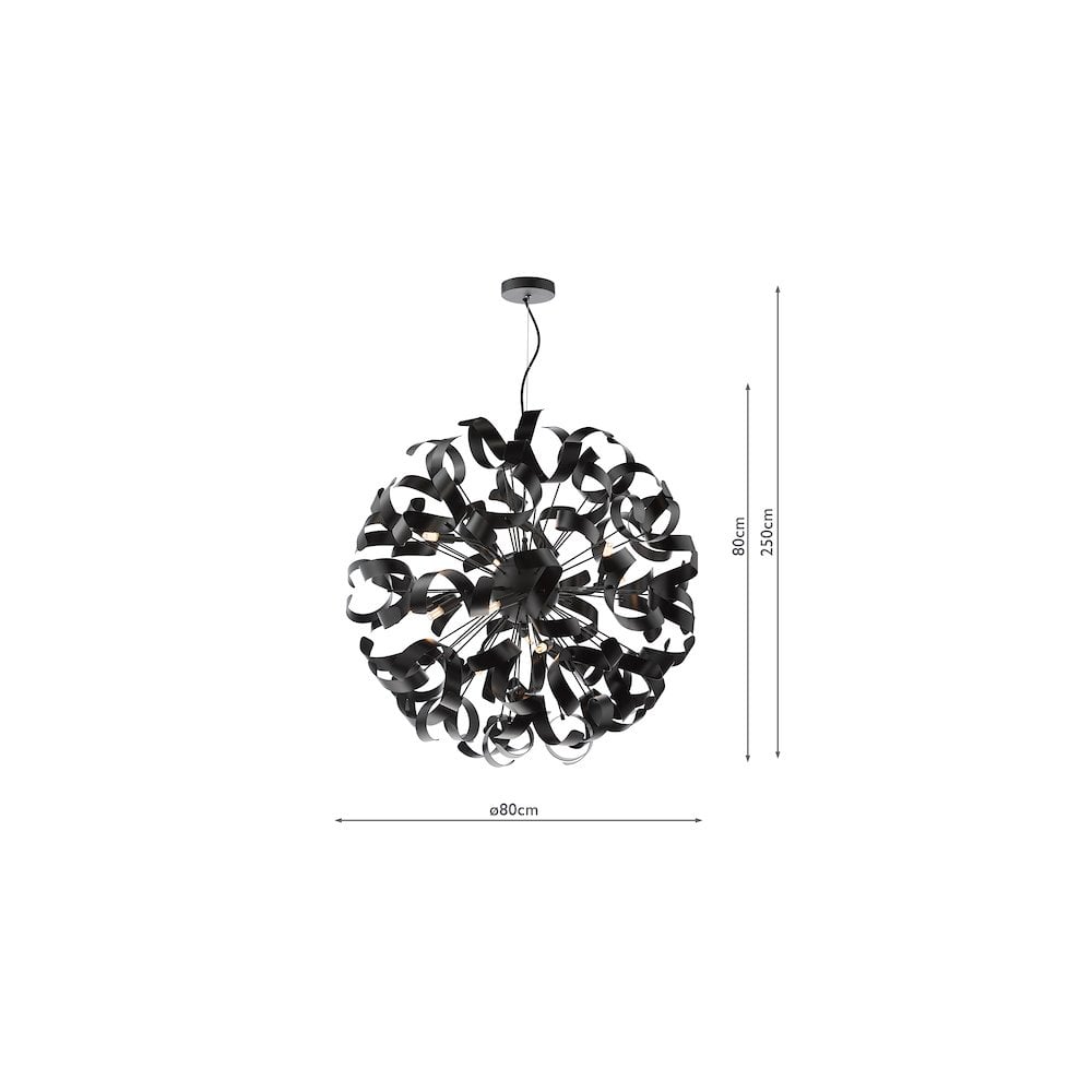 Dar SWA1222-03 Swash 12 Light Pendant Black With Black Ribbons