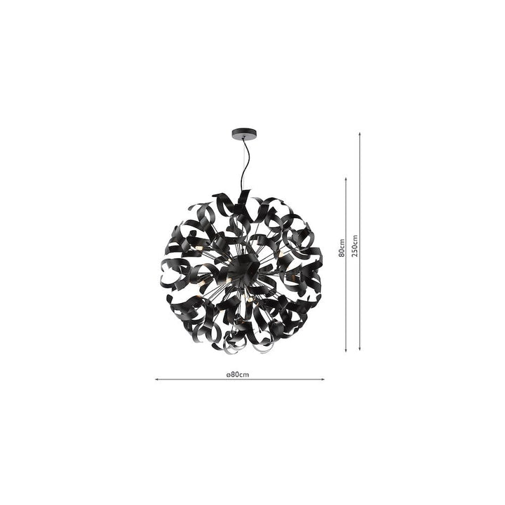 Dar SWA1222-03 Swash 12 Light Pendant Black With Black Ribbons