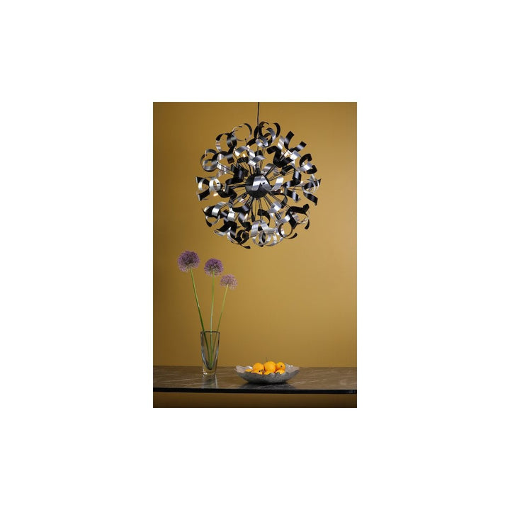 Dar SWA1222-03 Swash 12 Light Pendant Black With Black Ribbons