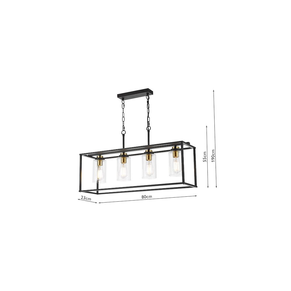 Dar ABE8454 Abel 4 Light Bar Pendant Satin Black and Glass