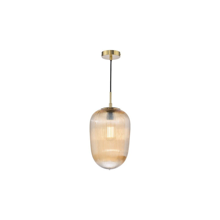 Dar ABR0106 Abrielle Pendant Brushed Bronze and Amber Ribbed Glass