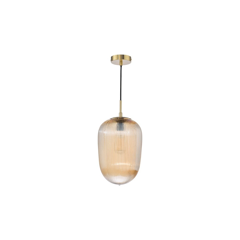 Dar ABR0106 Abrielle Pendant Brushed Bronze and Amber Ribbed Glass