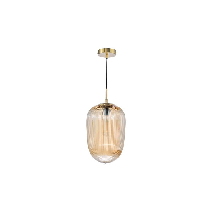 Dar ABR0106 Abrielle Pendant Brushed Bronze and Amber Ribbed Glass