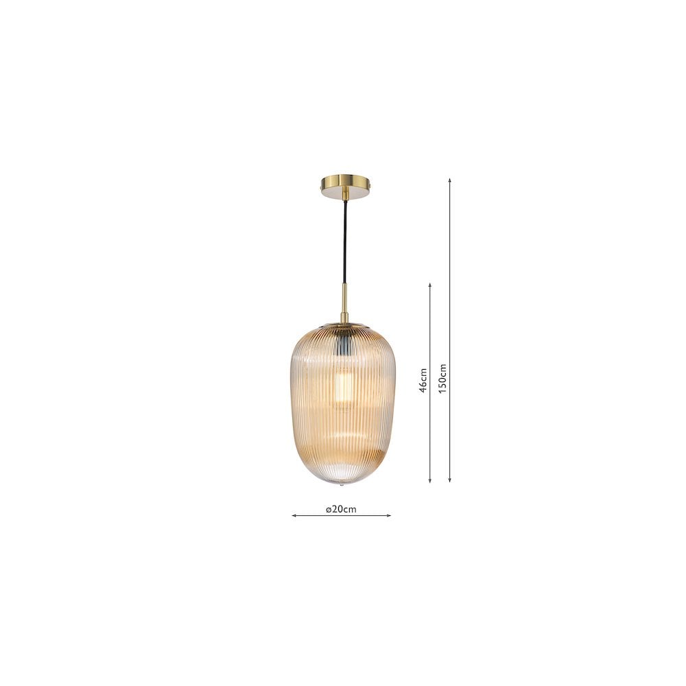 Dar ABR0106 Abrielle Pendant Brushed Bronze and Amber Ribbed Glass