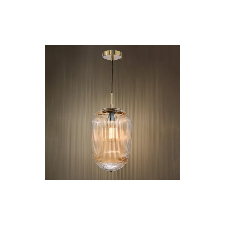 Dar ABR0106 Abrielle Pendant Brushed Bronze and Amber Ribbed Glass