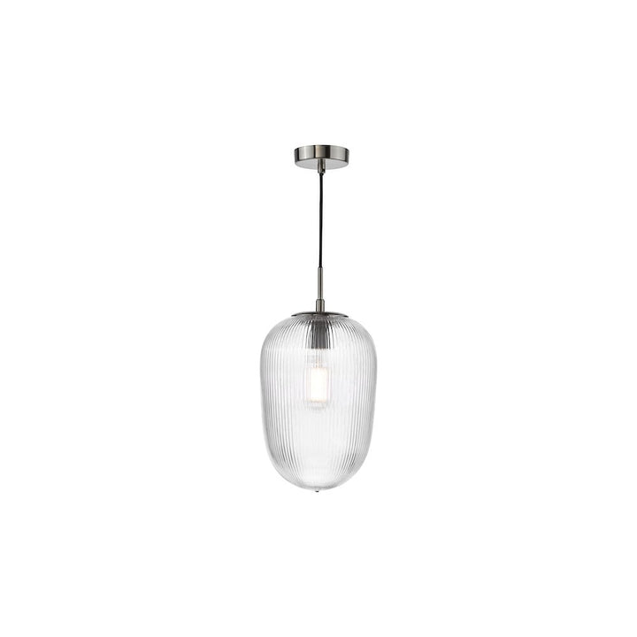 Dar ABR0108 Abrielle Pendant Polished Nickel and Ribbed Glass