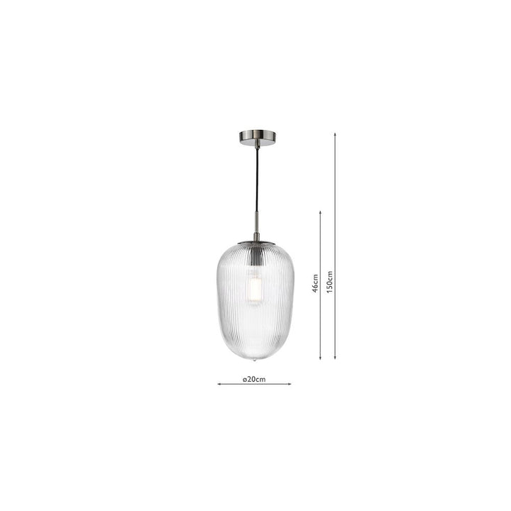 Dar ABR0108 Abrielle Pendant Polished Nickel and Ribbed Glass