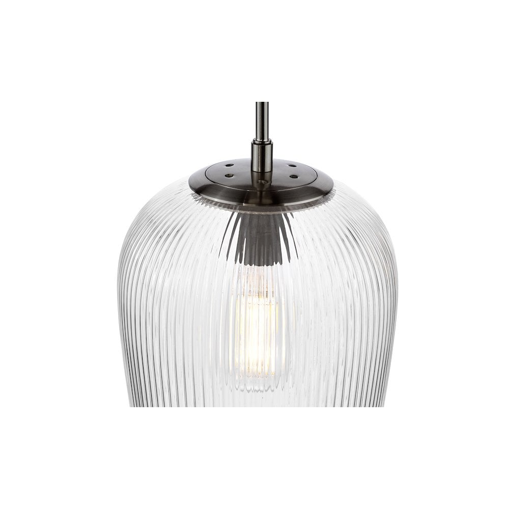 Dar ABR0108 Abrielle Pendant Polished Nickel and Ribbed Glass