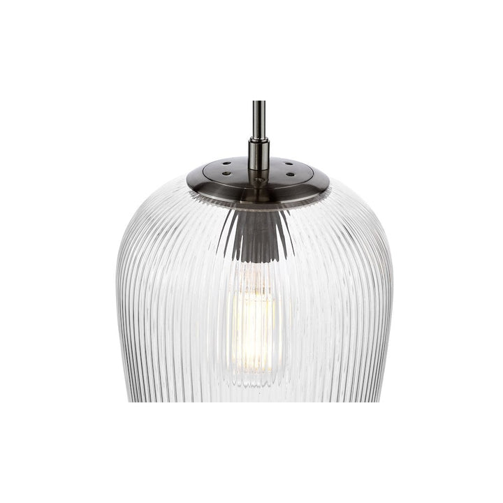 Dar ABR0108 Abrielle Pendant Polished Nickel and Ribbed Glass