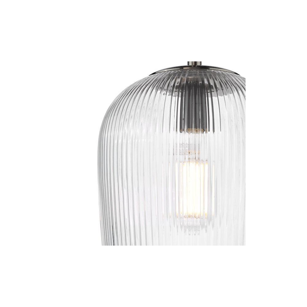 Dar ABR0108 Abrielle Pendant Polished Nickel and Ribbed Glass