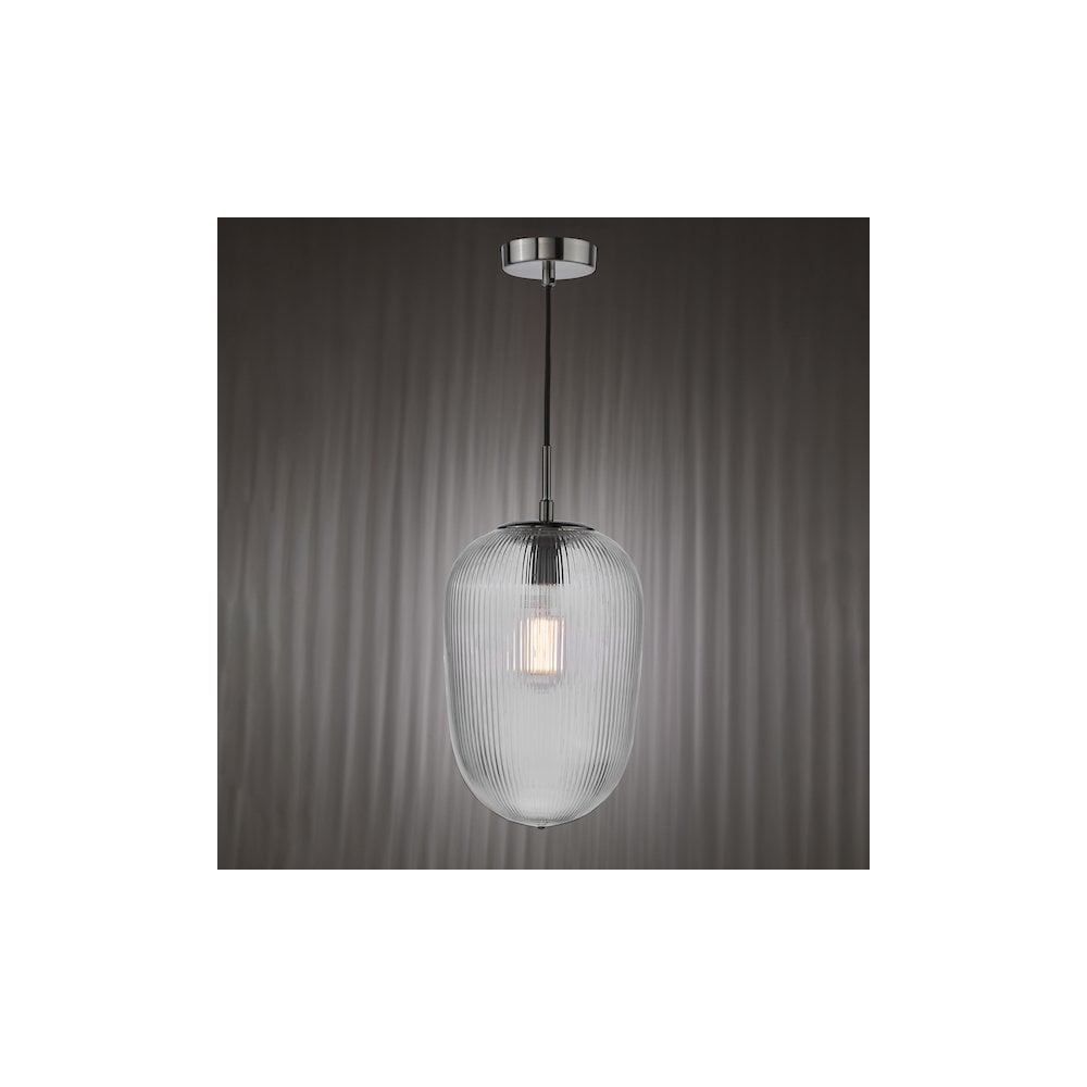 Dar ABR0108 Abrielle Pendant Polished Nickel and Ribbed Glass