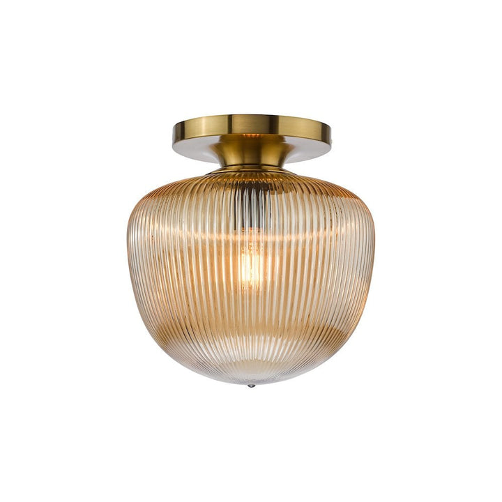 Dar ABR5206 Abrielle Flush Brushed Bronze and Amber Ribbed Glass