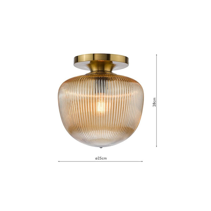 Dar ABR5206 Abrielle Flush Brushed Bronze and Amber Ribbed Glass