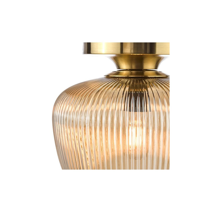 Dar ABR5206 Abrielle Flush Brushed Bronze and Amber Ribbed Glass