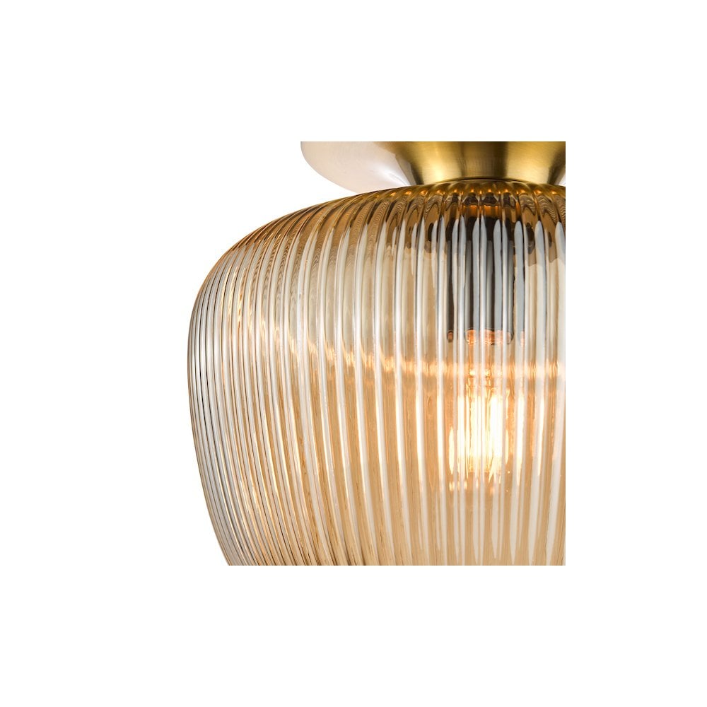 Dar ABR5206 Abrielle Flush Brushed Bronze and Amber Ribbed Glass