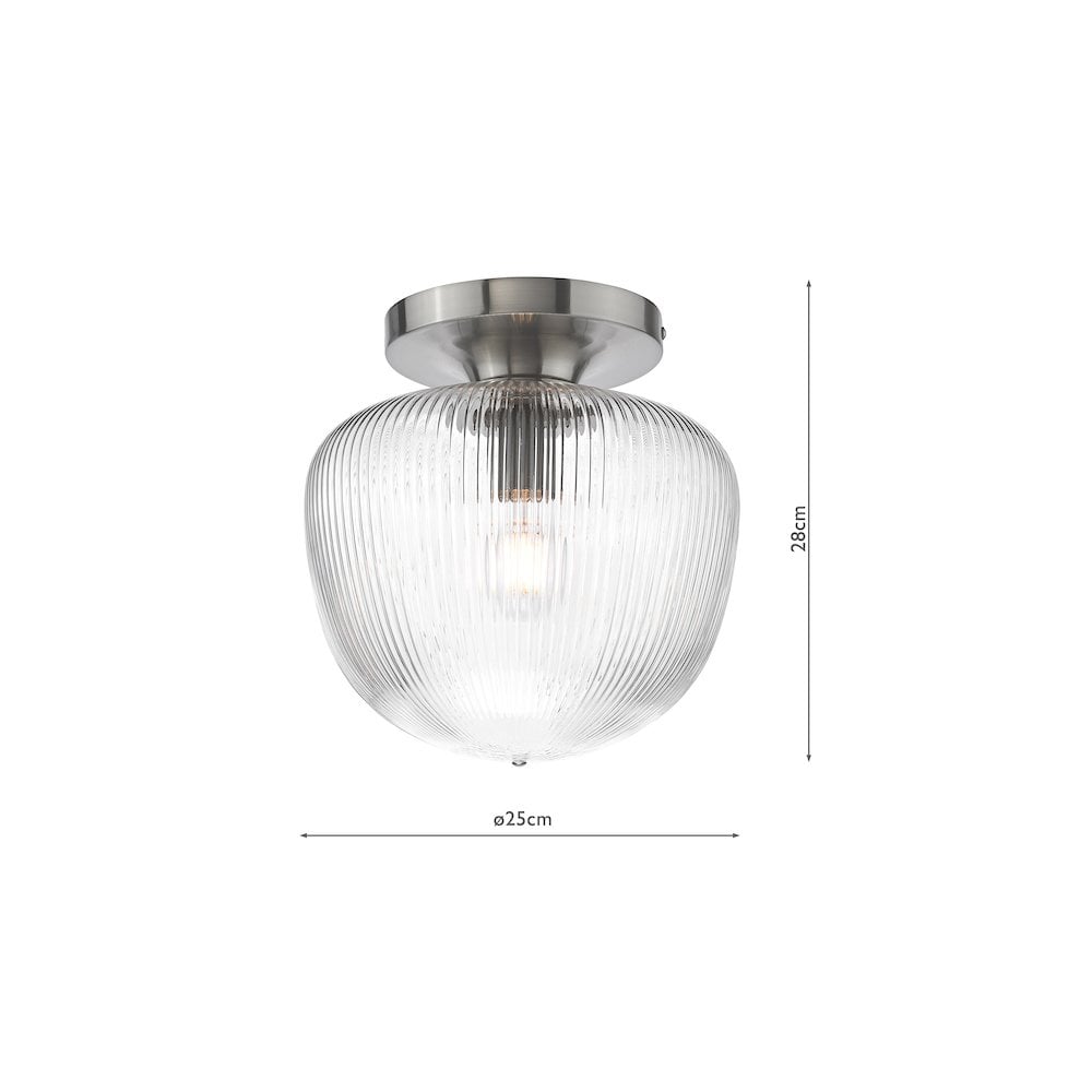 Dar ABR5208 Abrielle Flush Polished Nickel and Ribbed Glass