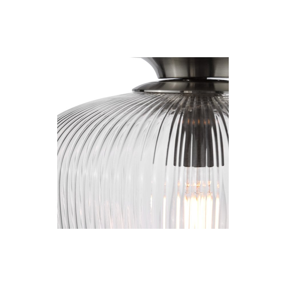 Dar ABR5208 Abrielle Flush Polished Nickel and Ribbed Glass