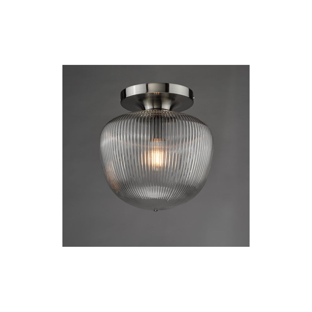 Dar ABR5208 Abrielle Flush Polished Nickel and Ribbed Glass