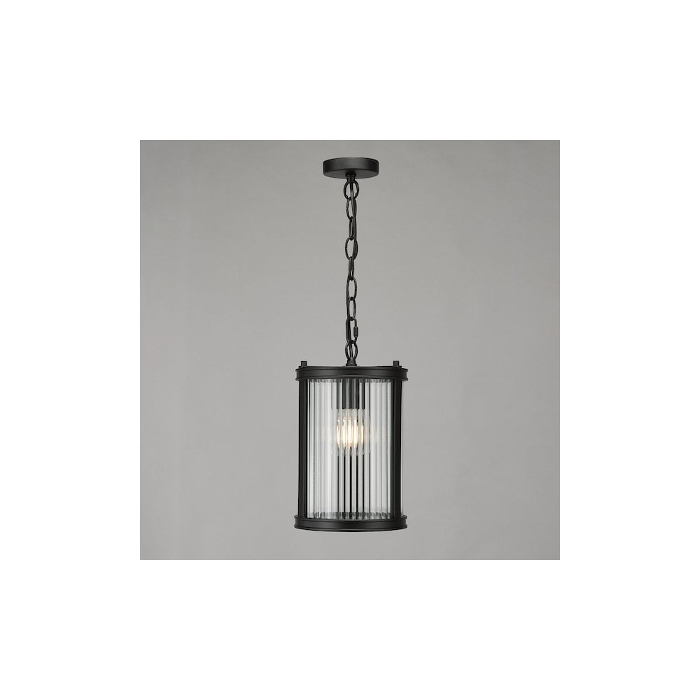 Dar BIA0122 Bianka Pendant Matt Black and Ribbed Glass