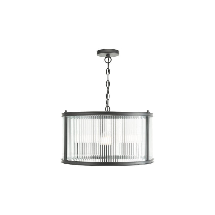 Dar BIA0322 Bianka 3 Light Pendant Matt Black and Ribbed Glass