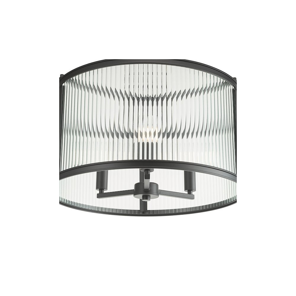 Dar BIA0322 Bianka 3 Light Pendant Matt Black and Ribbed Glass