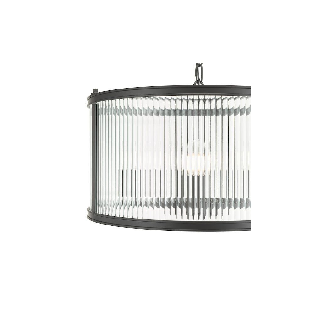 Dar BIA0322 Bianka 3 Light Pendant Matt Black and Ribbed Glass