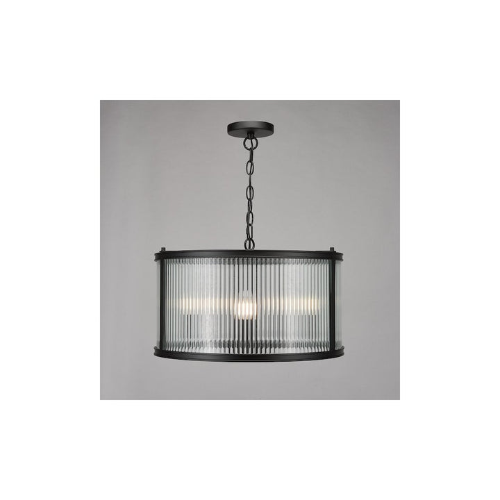 Dar BIA0322 Bianka 3 Light Pendant Matt Black and Ribbed Glass