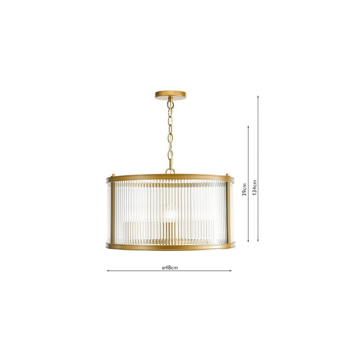 Dar BIA0363 Bianka 3 Light Pendant Bronze and Ribbed Glass