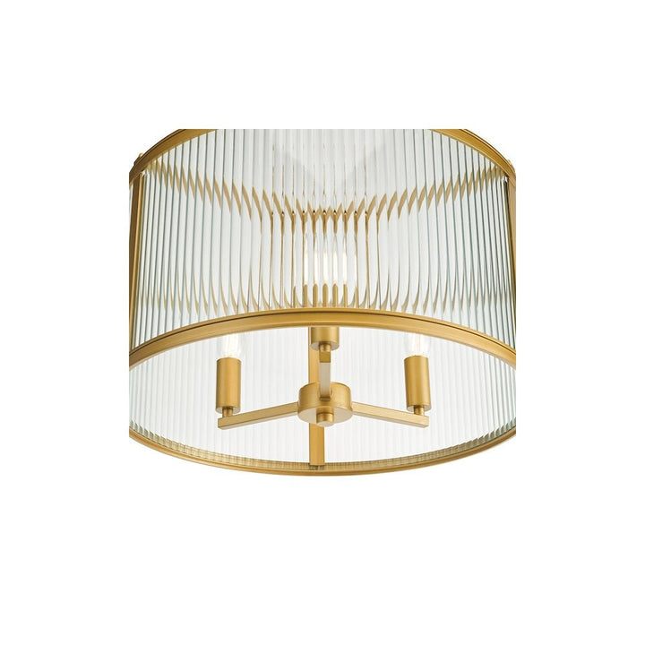 Dar BIA0363 Bianka 3 Light Pendant Bronze and Ribbed Glass (S)