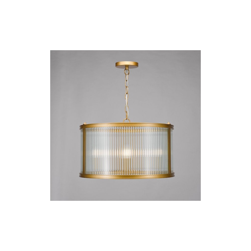 Dar BIA0363 Bianka 3 Light Pendant Bronze and Ribbed Glass