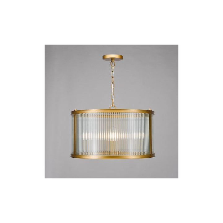 Dar BIA0363 Bianka 3 Light Pendant Bronze and Ribbed Glass (S)