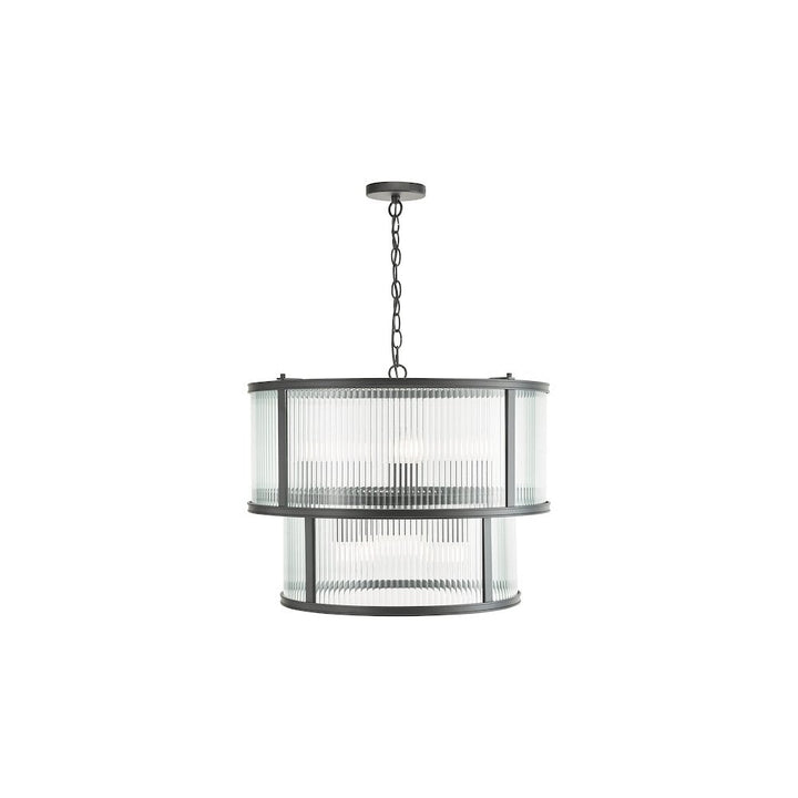 Dar BIA0622 Bianka 6 Light Pendant Matt Black and Ribbed Glass