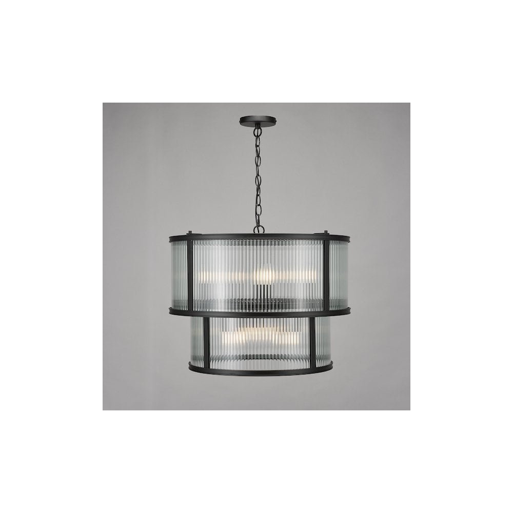 Dar BIA0622 Bianka 6 Light Pendant Matt Black and Ribbed Glass