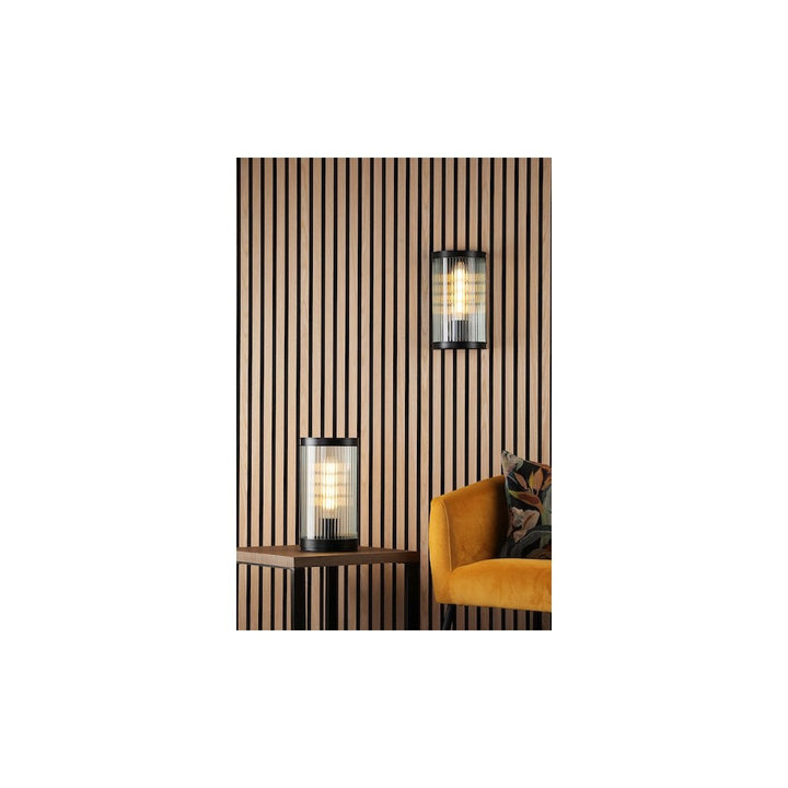 Dar BIA4222 Bianka Table Lamp Matt Black and Ribbed Glass