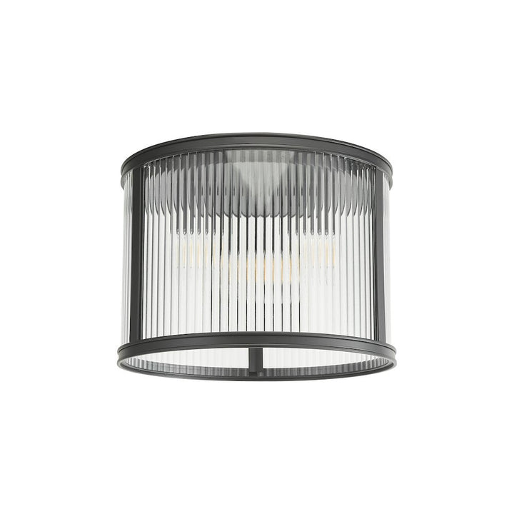 Dar BIA5322 Bianka 3 Light Flush Matt Black and Ribbed Glass