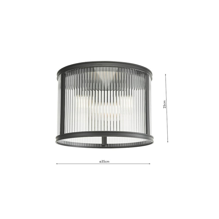 Dar BIA5322 Bianka 3 Light Flush Matt Black and Ribbed Glass