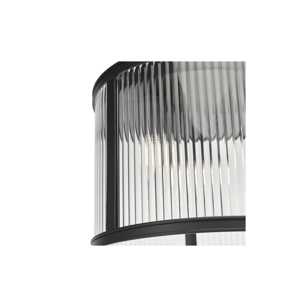 Dar BIA5322 Bianka 3 Light Flush Matt Black and Ribbed Glass