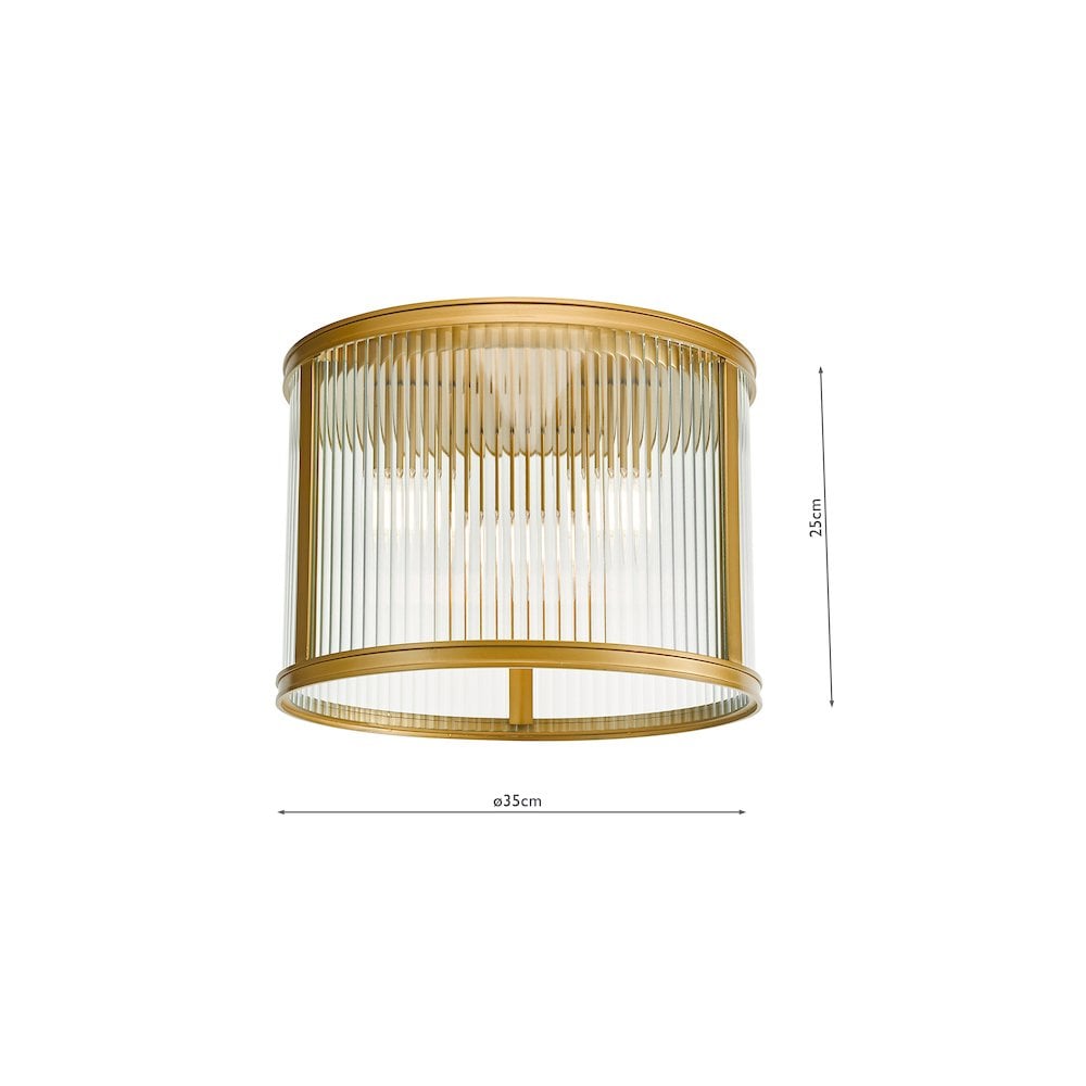 Dar BIA5363 Bianka 3 Light Flush Bronze and Ribbed Glass