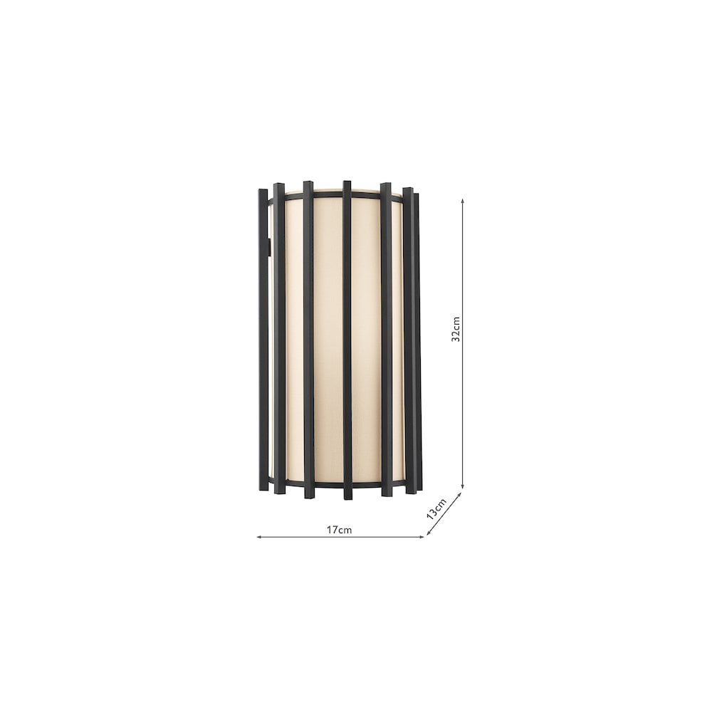 Dar CAG0722 Cagliari Wall Light Matt Black With Ivory Shade