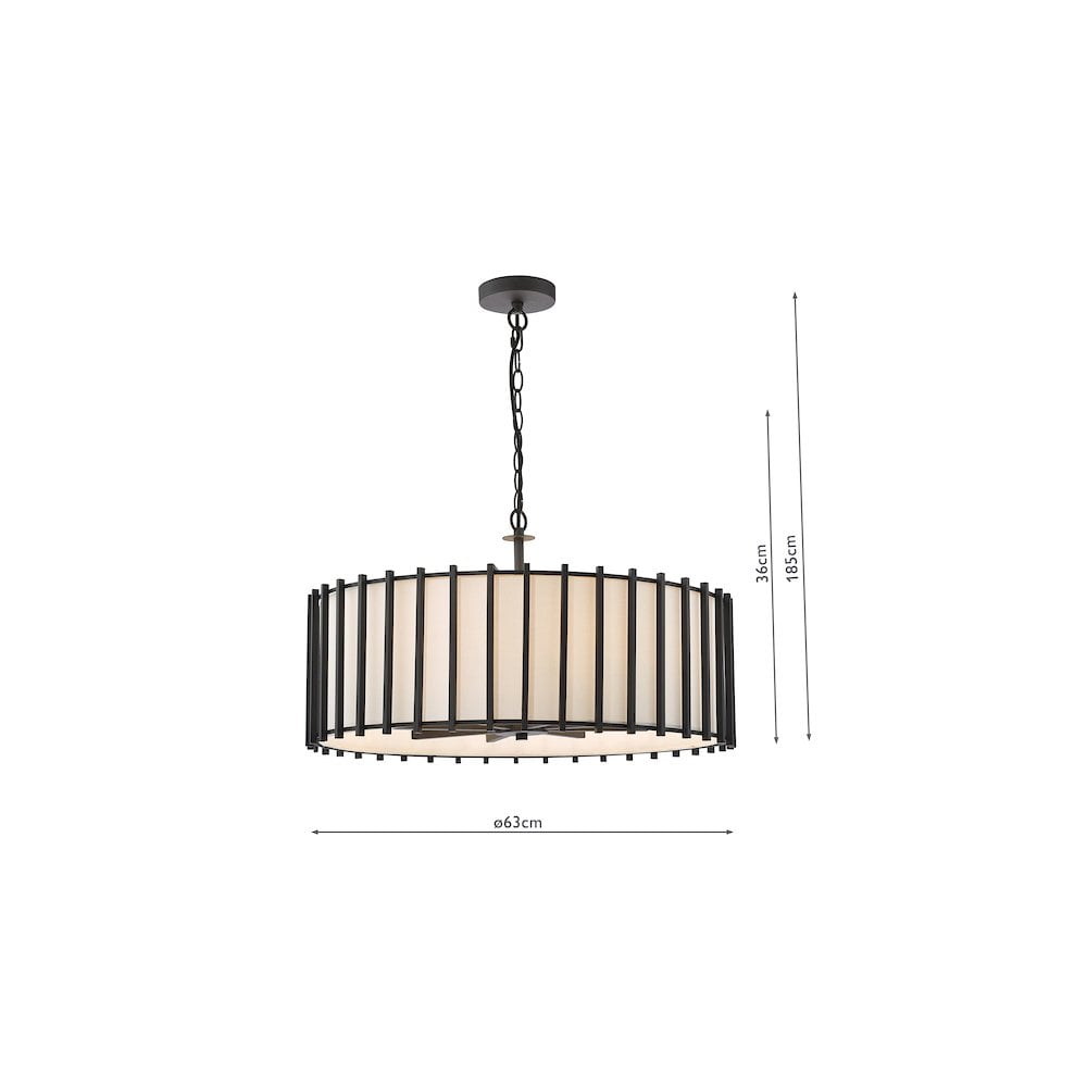 Dar CAG0822 Cagliari 8 Light Armed Pendant Matt Black and Ivory