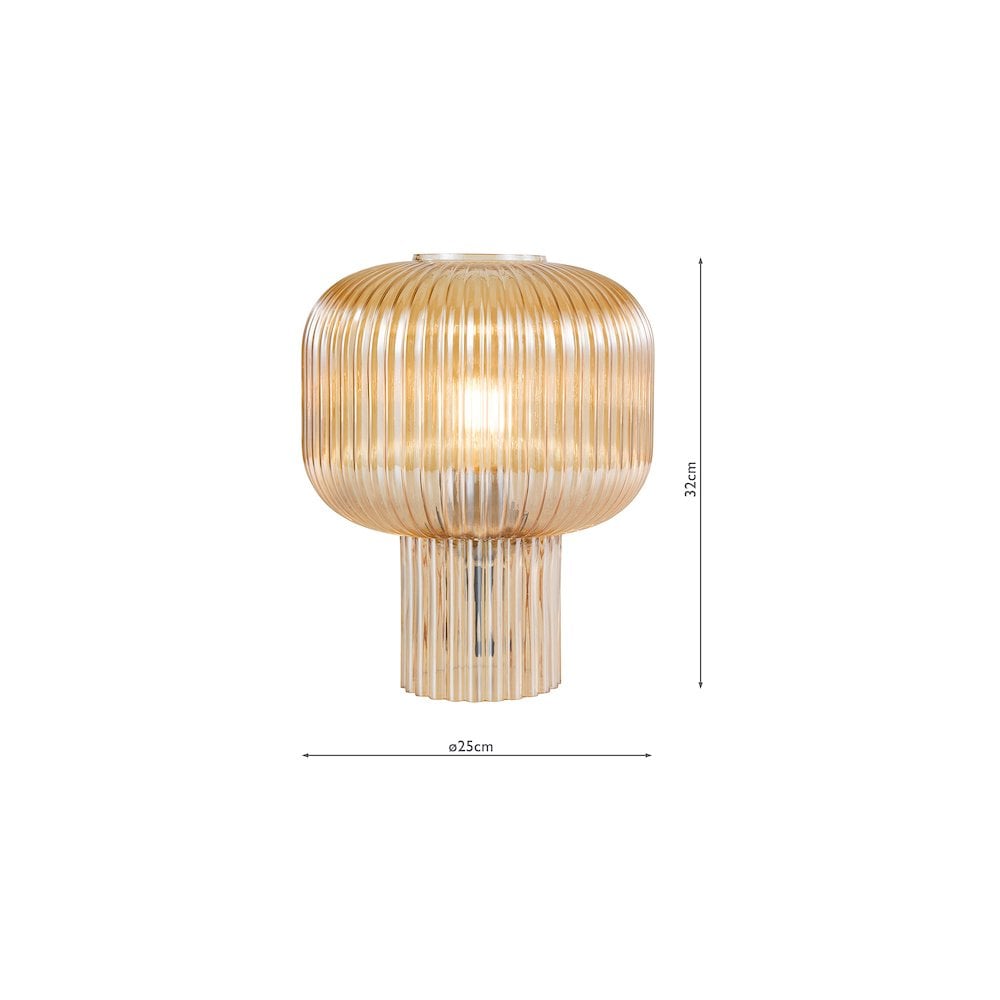 Dar DEM4206 Demarius Table Lamp Amber Ribbed Glass (S)