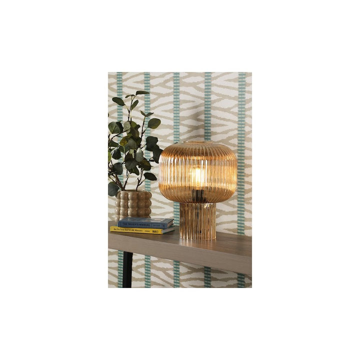 Dar DEM4206 Demarius Table Lamp Amber Ribbed Glass (S)