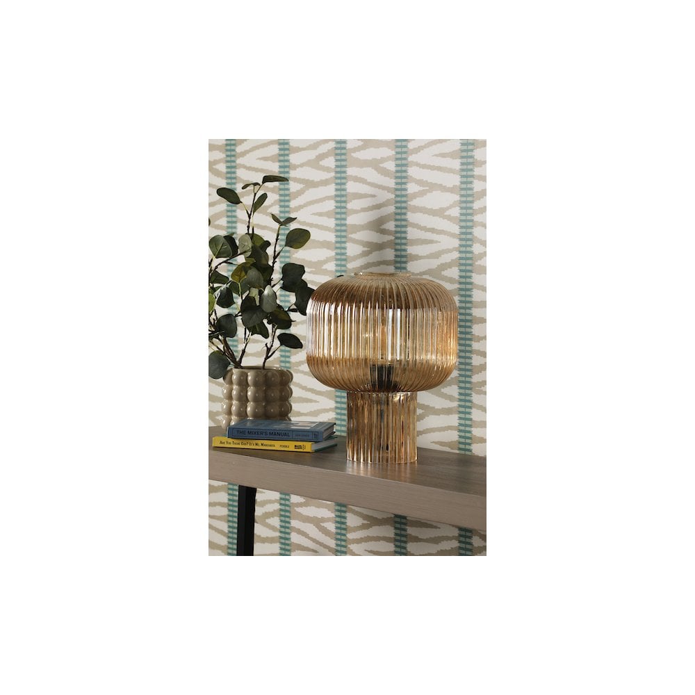 Dar DEM4206 Demarius Table Lamp Amber Ribbed Glass (S)