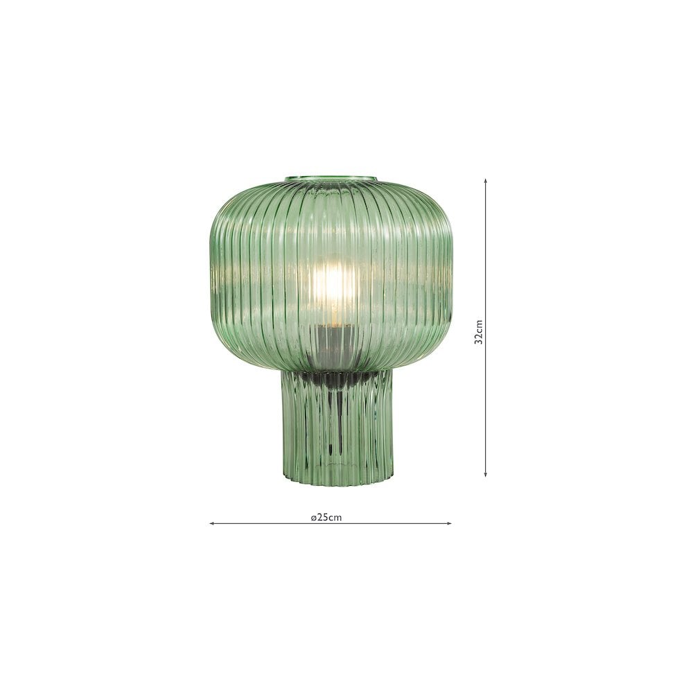 Dar DEM4224 Demarius Table Lamp Green Ribbed Glass