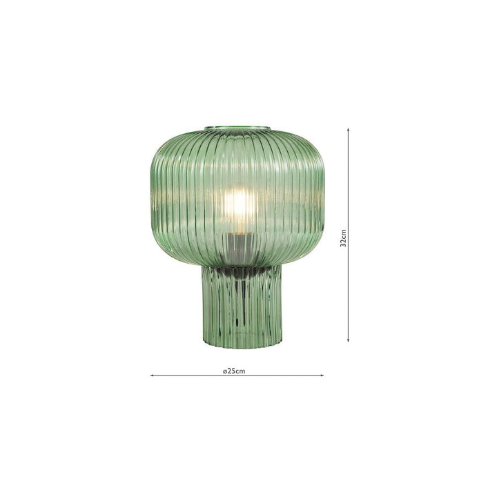 Dar DEM4224 Demarius Table Lamp Green Ribbed Glass