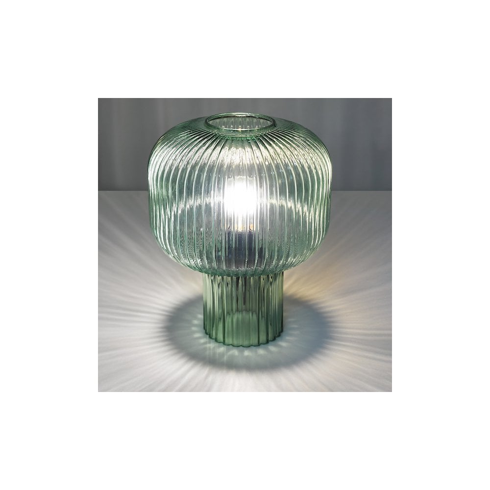 Dar DEM4224 Demarius Table Lamp Green Ribbed Glass